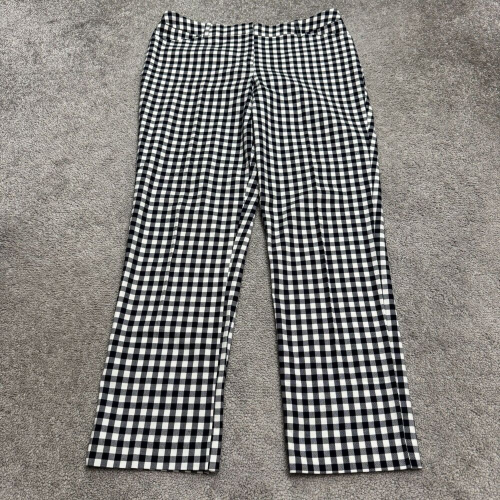 Tyler Boe Gingham Check Ankle Pants Womens 8 Navy Blue White Stretch Casual